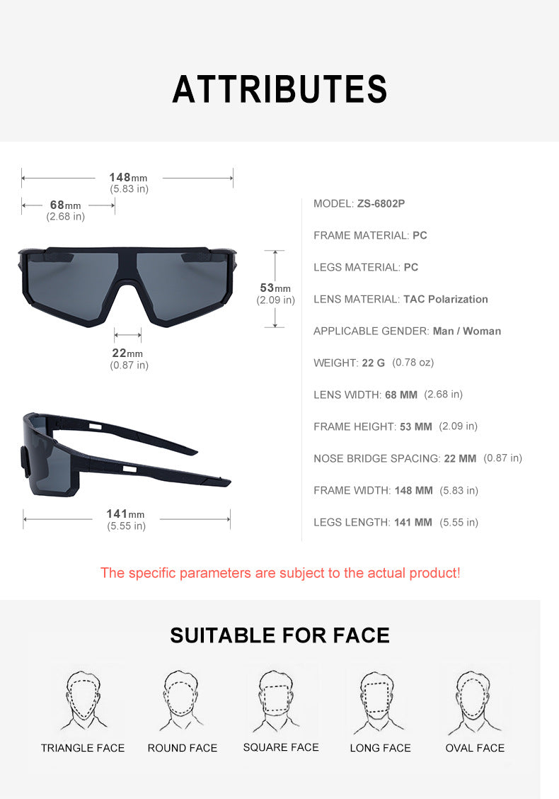 Outdoor Cycling Windproof Sunglasses for Men and Women, European and American Style One-piece Mountaineering Polarized Sunglasses Wholesale sunglasses