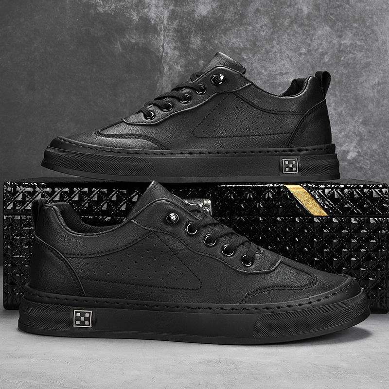Men's Work Shoes Autumn Breathable Thin Full Black Casual Canvas Sneakers Youth Non-Slip Chef Office Trendy Shoes