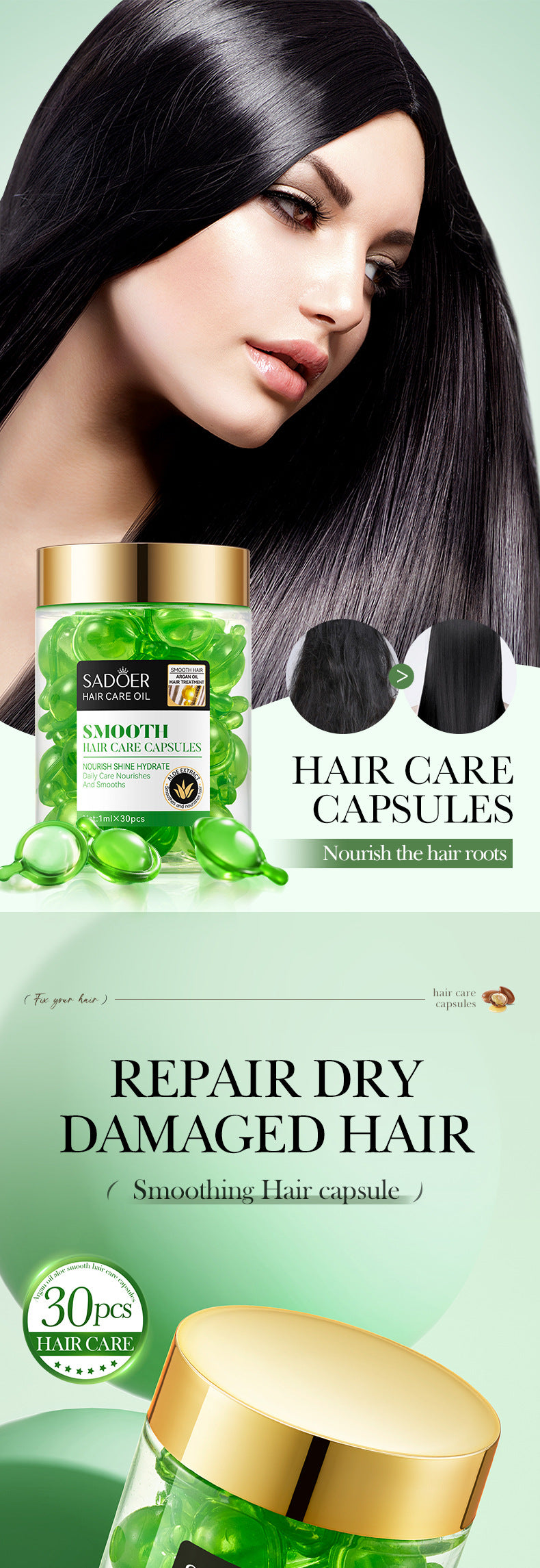 Full English Nut Oil Hair Care Capsules SADOER Improve Frizz Essential Oil Capsule Conditioner  Wholesale