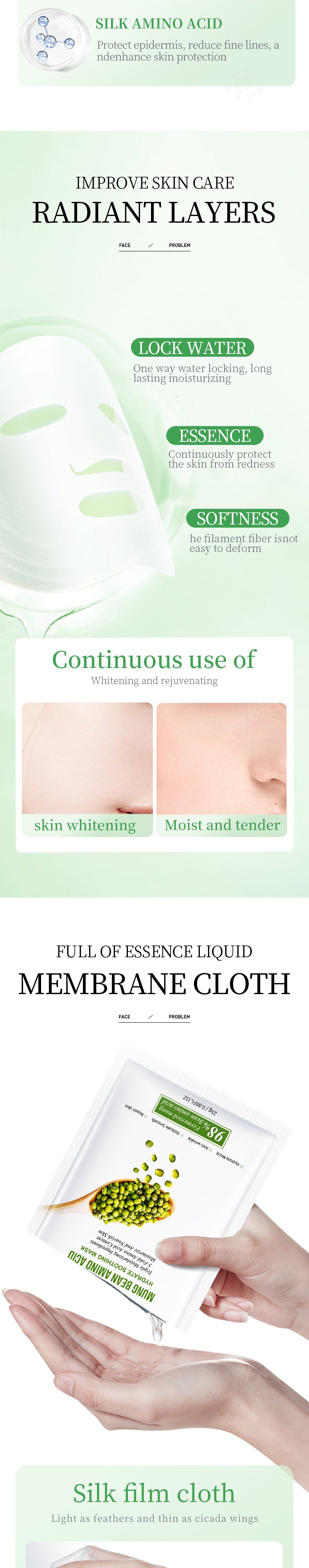 Amino Acid Mask25g BIOAOUA Mung Bean Hydrating Moisturizing Tablets Pack Cross-Border Wholesale