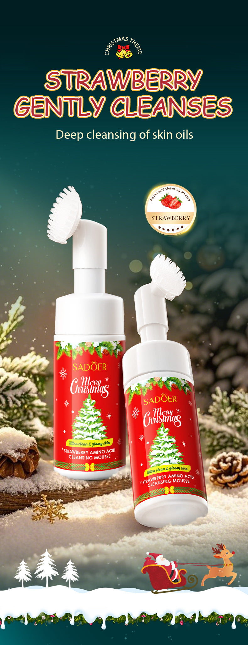 Full English Christmas Strawberry Amino Acid Cleansing Mousse SADOER Cleansing facial cleanser  foreign trade wholesale