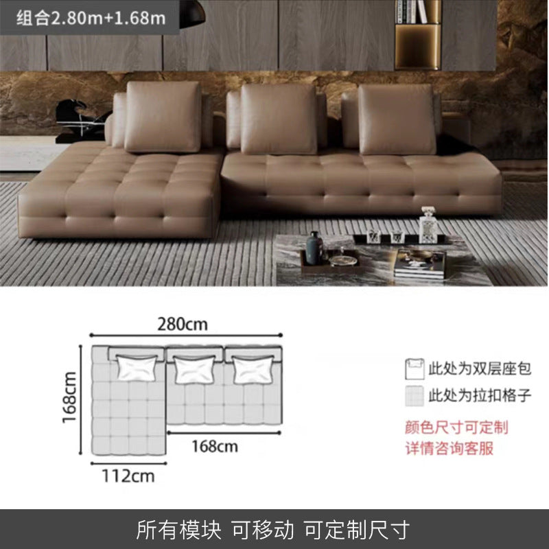 Lawrence Genuine Leather Sofa Italian Minimalist Style for Small and Large Apartments, Villas, and Clients, Corner Sofa, Modern Straight Row Leather Sofa Shipping and tax not included