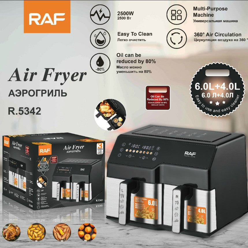 RAF European Standard Air Fryer Double Pot Large Capacity Multifunctional Household Electric Fryer No Oil Smoke Smart Touch Screen