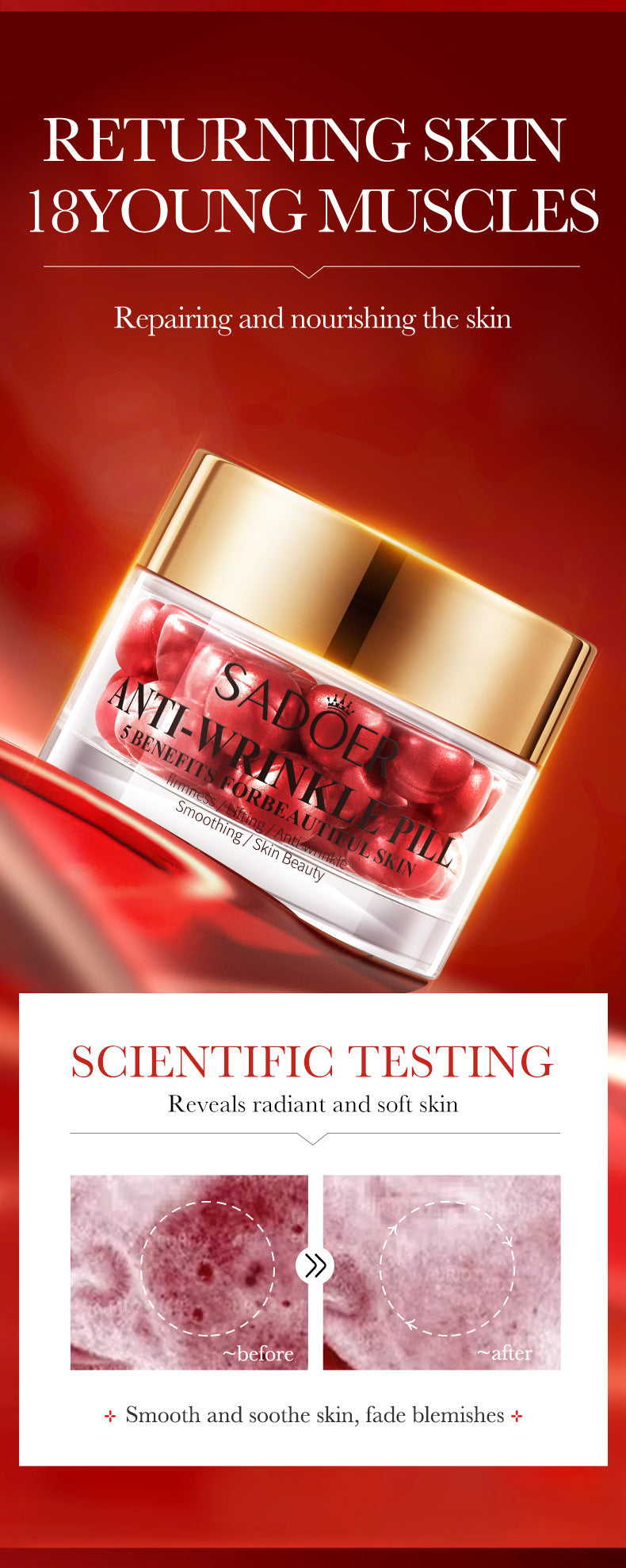 Anti-Wrinkle Pills Anti-Wrinkle Essence Oil SADOER Firming, Moisturizing and Rejuvenating Essence Cross-Border Foreign Trade Wholesale