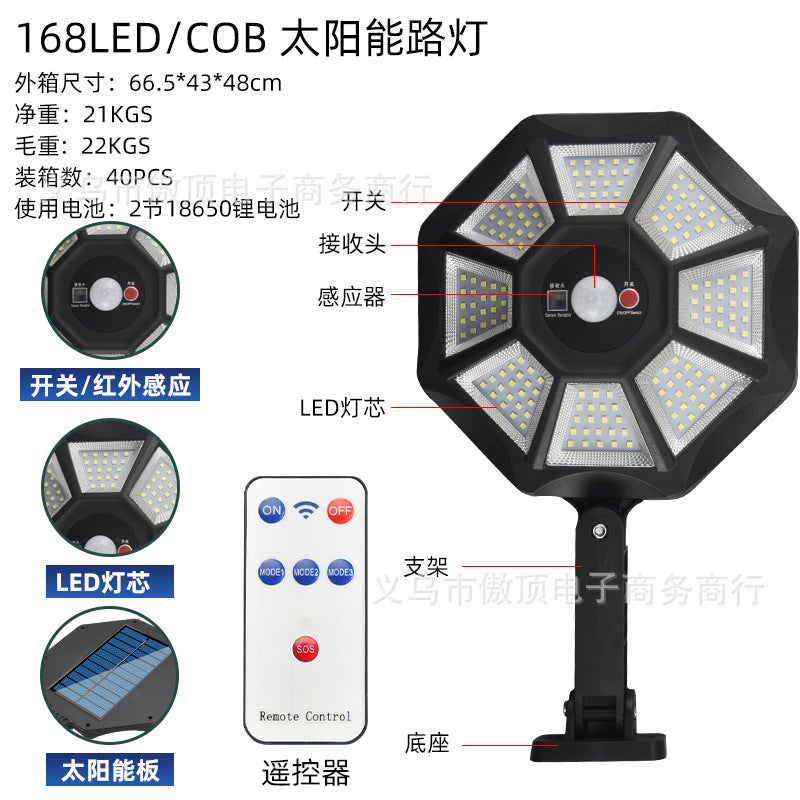 New Solar Light Outdoor Courtyard Human Body Sensing Street Light Remote Control Wall Light Waterproof Garden Garage Light