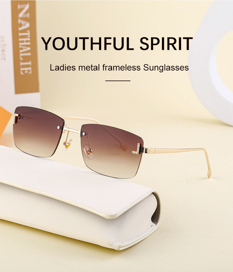 【Customization】European and American Frameless Cut Edge Sunglasses with Rhinestones Square Frame Sunglasses for Women sunglasses