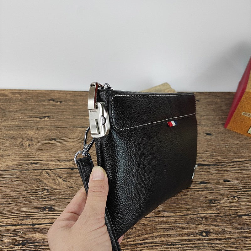 Anti-theft Fingerprint Lock Clutch Bag Men's Pure Top Layer Cowhide Business Casual Genuine Leather Handbag Anti-theft Lock Buckle