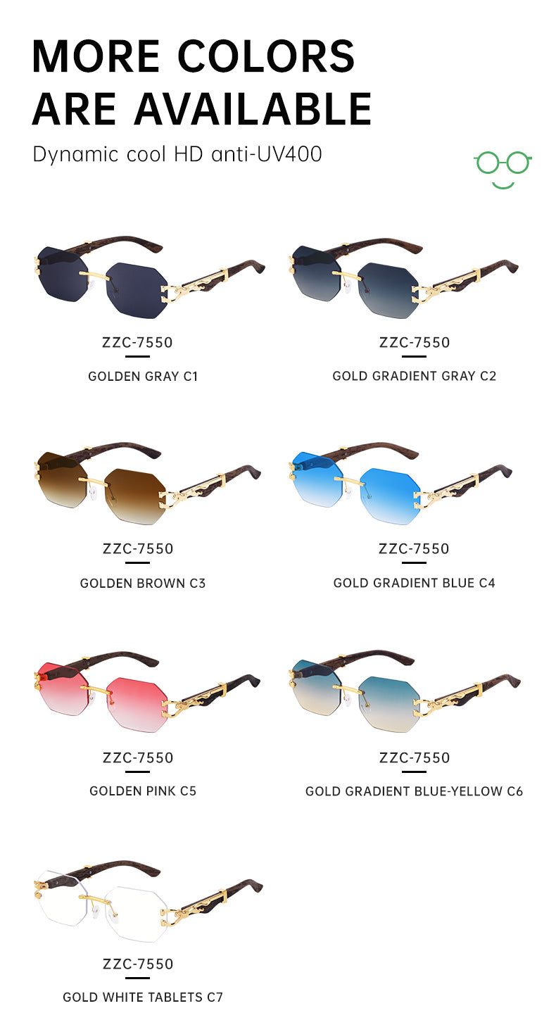 Vintage Imitation Wood Grain Leopard Temple Sunglasses Men's Square Frame Cut Edge Driving Sunglasses Wholesale shades