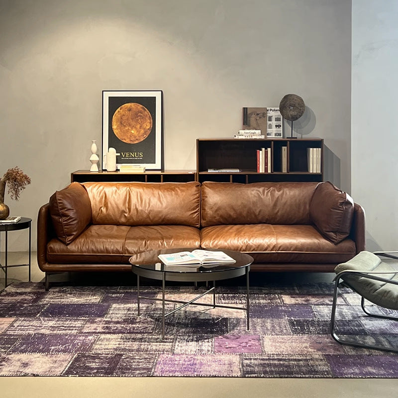 Factory Direct Sales Embrace Genuine Leather Sofa Nordic Italian Minimalist Full Top Grain Cowhide Vintage Retro Oil Wax Leather Sofa Shipping and tax not included
