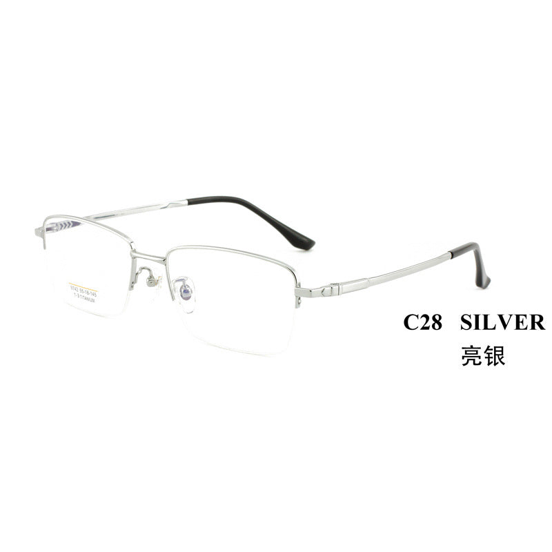 Men's Half Titanium Frame Business Commuting Titanium Men's Business Glasses Frame Metal Frame Non-Prescription Glasses Light Luxury Style Large Frame