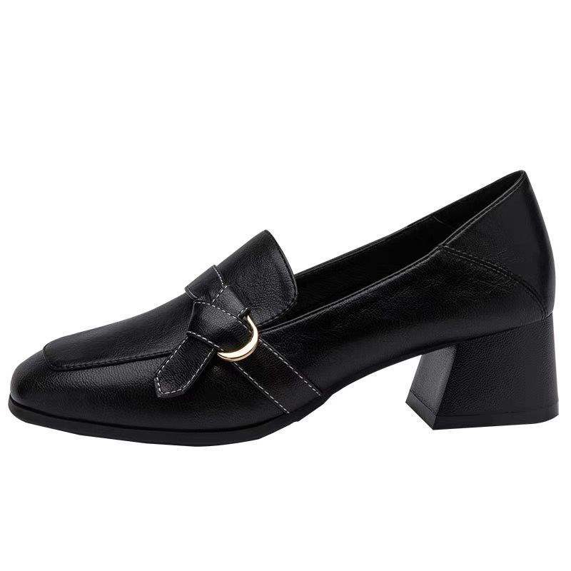 Internet Celebrity Women's Shoes2025Spring New Versatile Square Toe Loafers Chunky Heel Slip-On Two-Way Wear Single Shoes