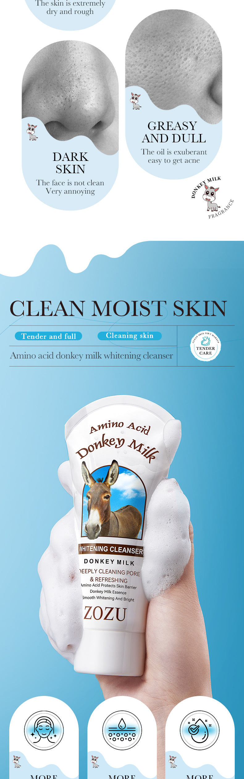 Donkey Milk Facial Cleanser ZOZU Amino Acid Cleansing Non-irritating Facial Cleanser Cross-Border Foreign Trade Wholesale
