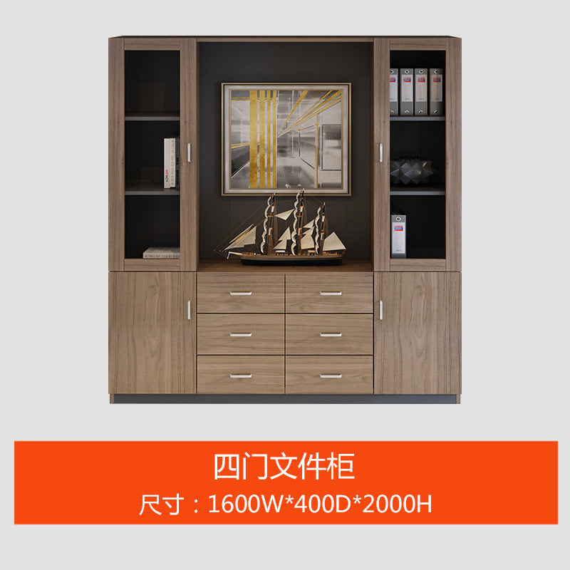 Wooden File Cabinet Office Bookshelf Boss Desk Background Cabinet Drawer-Type Office Document Cabinet Glass Door High Cabinet