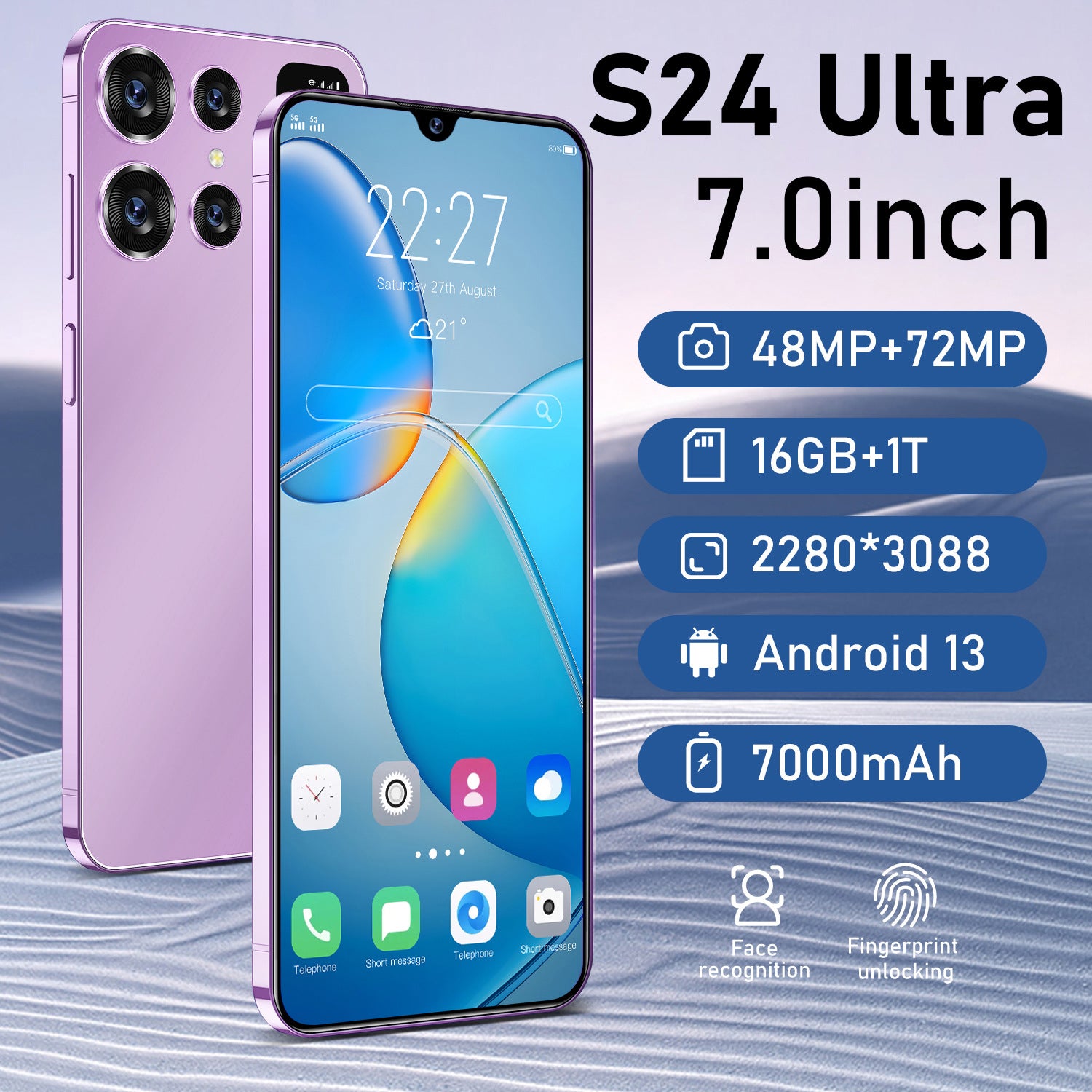 Android Phone S24New Smartphone7.3Inch Large Screen2+16G Android Smart Phone Wholesale