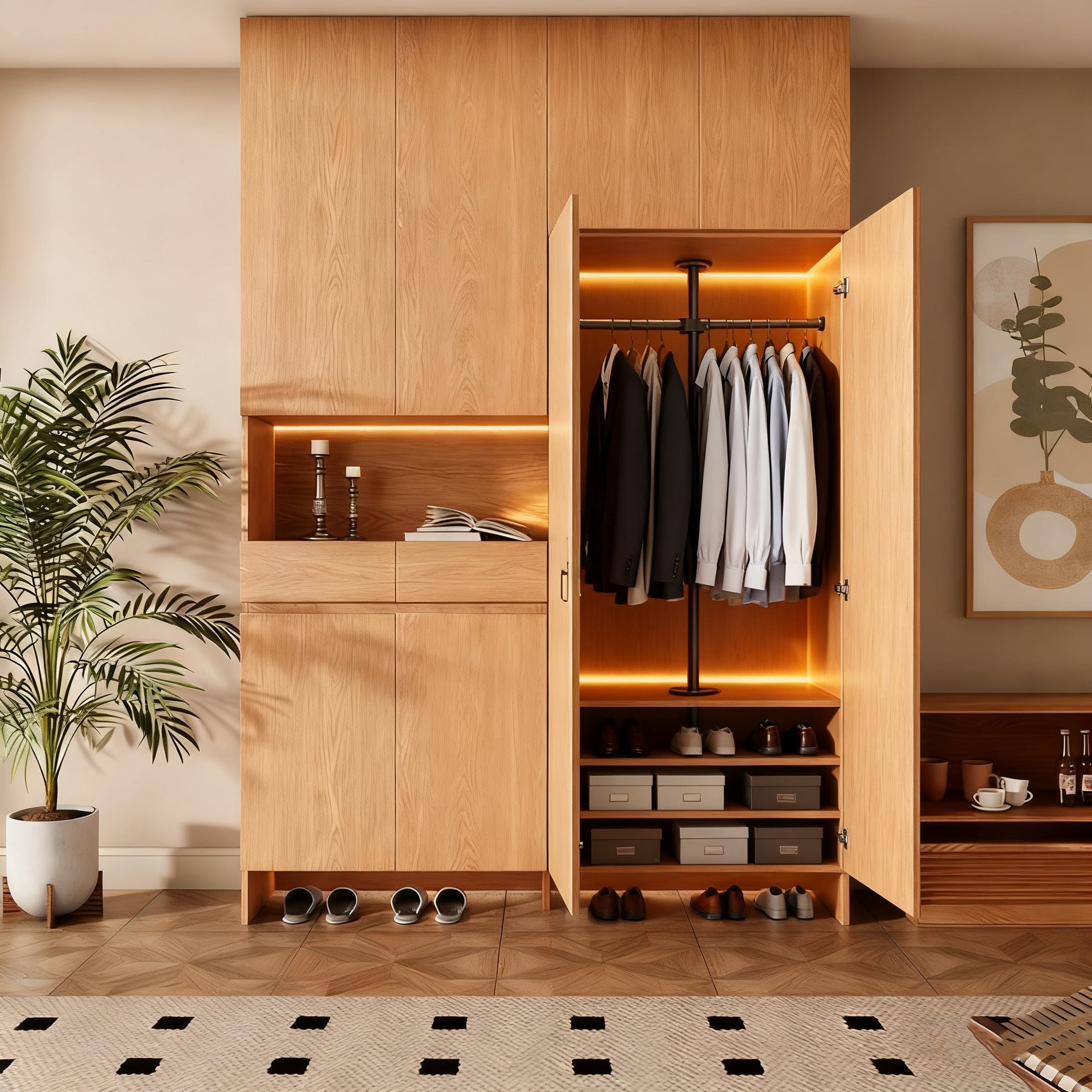 Custom Aluminum Alloy Entryway Shoe Cabinet Integrated Wall-Mounted Home Entryway Storage Console Cabinet Manufacturer