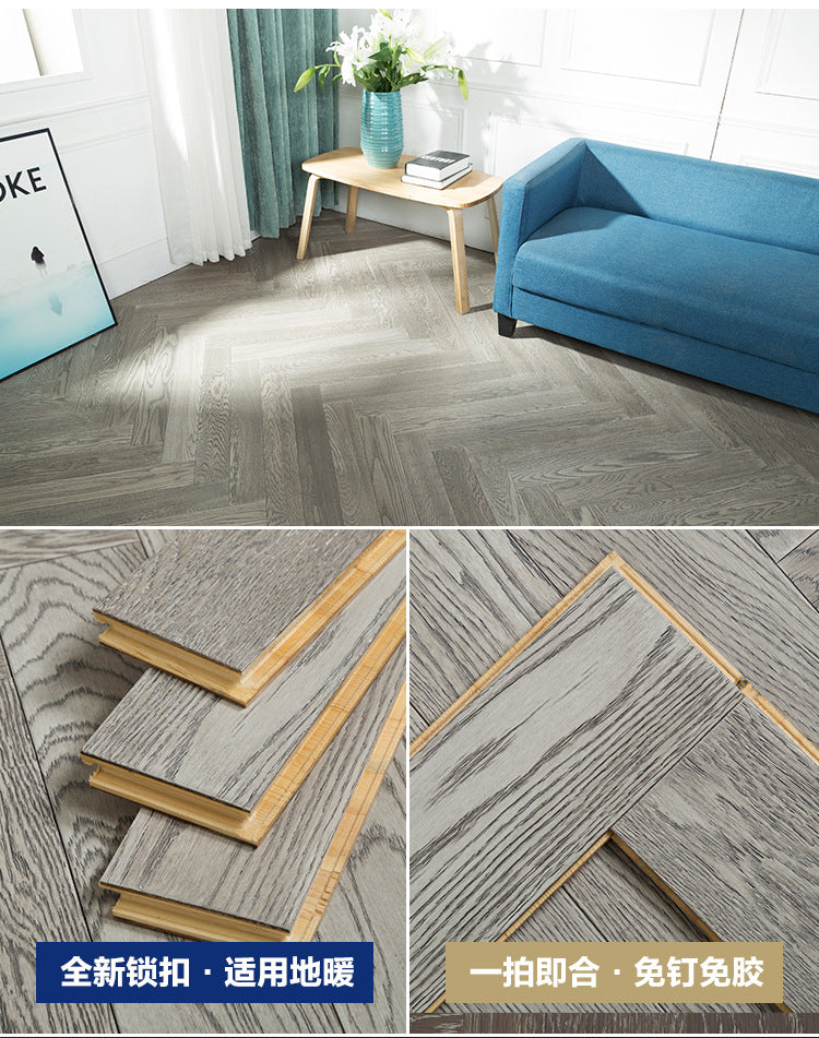 In-stock wholesale with on-site installation Herringbone Locking Floor Heating New Three-Layer Solid Wood Flooring Oak Black Walnut Flooring