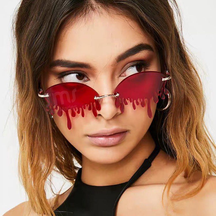 Christmas Costume Personality Tear Sunglasses for Women Metal Frameless Sunglasses Trendy European and American Party Funny Glasses