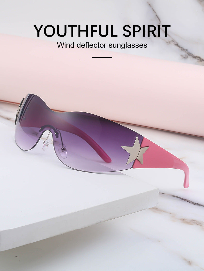 European and American retro rimless sunglasses for women y2k Personalized Five-Pointed Star One-Piece Sunglasses for Men Cycling Glasses Wholesale