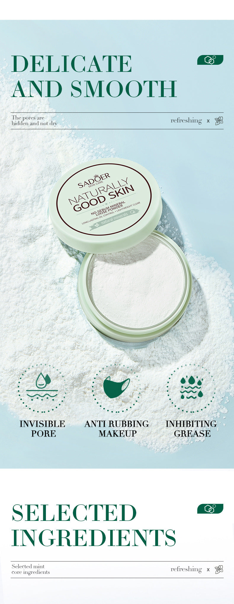 Full English Makeup SADOER Mineral Loose Powder Refreshing Lightweight Setting Concealer Powder  Wholesale