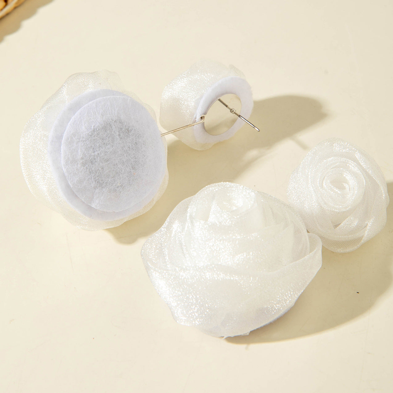 European and American Light Luxury High-End Fabric Rose Flower Earrings Fashion Versatile Three-Dimensional Flower Earrings Wholesale