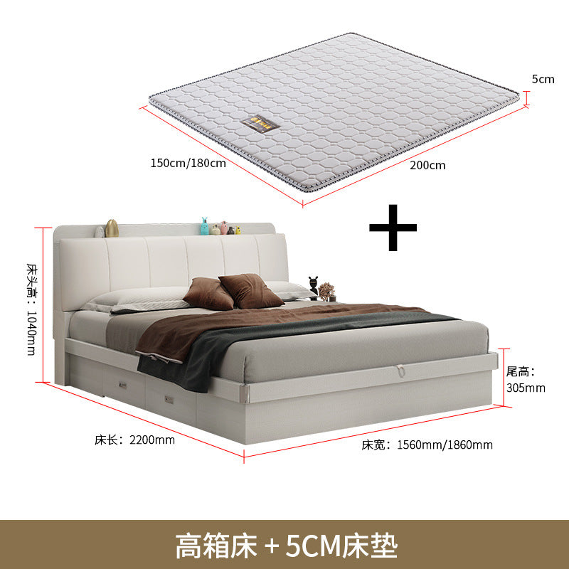 Light Luxury Master Bedroom Bed Matching Wedding Bed1.5Rice1.8Double White Leather Soft Bag High Box Storage Bed High Box Storage