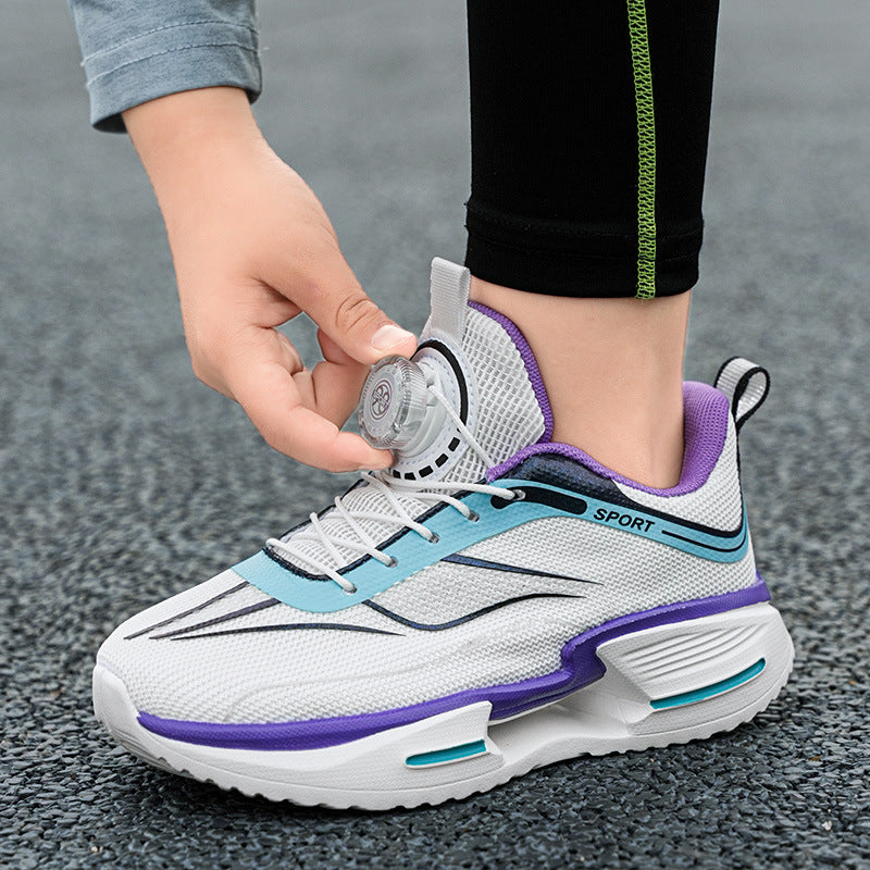 Summer Youth Breathable Mesh Rotating Button Sports Shoes Comfortable Soft Sole Men's Shoes Lightweight Non-Slip Children's Running Shoes