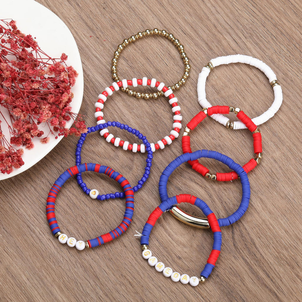 Game Day Soft Clay Bracelet Set Multi-layer Stackable Elastic Bracelet Super Bowl Game Day Football Bracelet