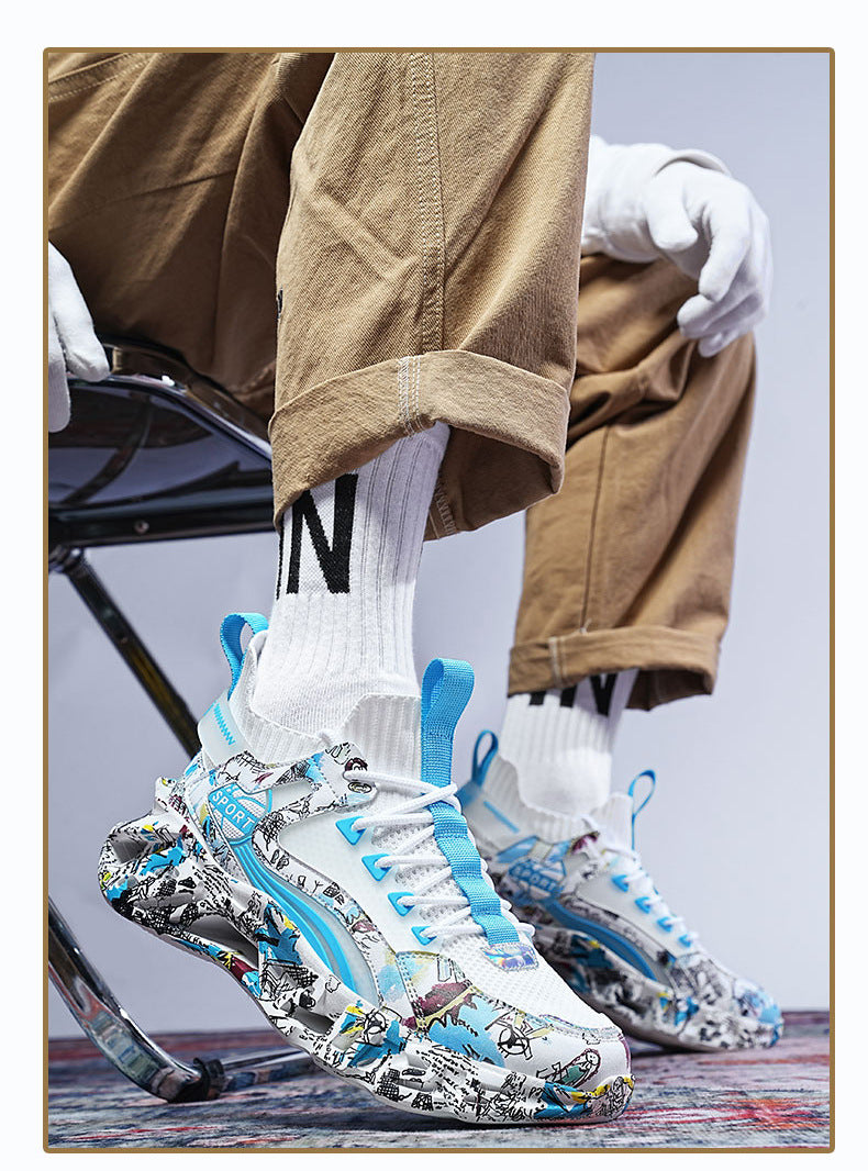 2025New Fashion Casual Sports Shoes Shock Absorption Height Increasing Versatile Trendy Shoes Flyknit Camouflage Blade Shoes Dropshipping