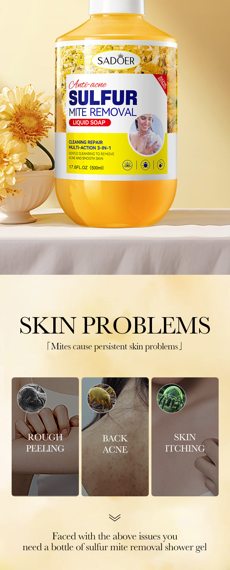 Full English Sulfur Mite Removal Body Wash SADOER Clean body hydrating moisturizing body wash  wholesale