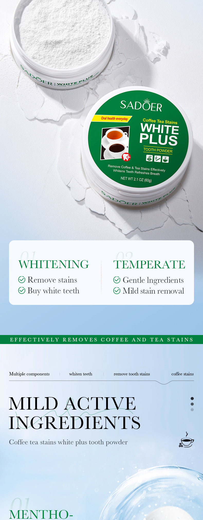 All English Tooth Powder60g SADOER Remove Tobacco Stains, Whiten Teeth, Clean Tartar, Strengthen Teeth Toothpaste  Wholesale