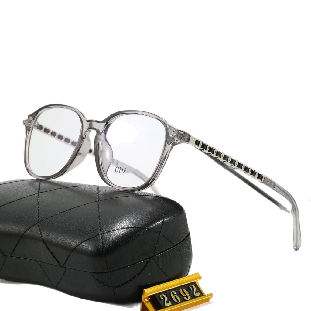 CH2692Xiaoxiang Internet Celebrity Style Woven Chain Large Frame Glasses Slimming Black Frame No-Makeup Magic Can Be Paired with Prescription Lenses for Women