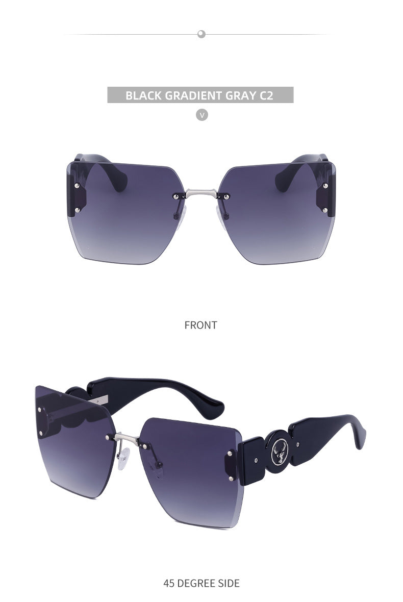 European and American Fashion Square Frame Sunglasses for Women, Trendy Rimless Cut Edge Sun Protection Sunglasses for Women sunglasses