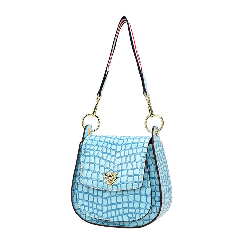 Autumn Winter New Korean Version Crocodile Pattern Saddle Bag Single Shoulder Crossbody Women's Bag Trendy Fashionable Personality Versatile Handbag for Women