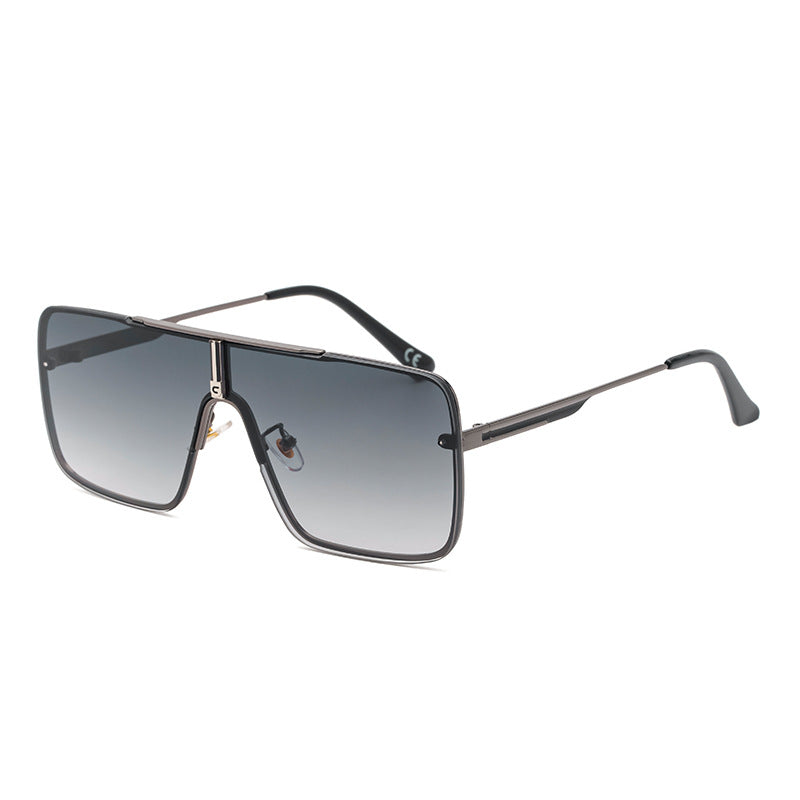 New Large Frame Sunglasses for Men Metal Frame One-piece Fashion Internet Celebrity Square Frame Glasses Trendy Sun Protection Driving Sunglasses