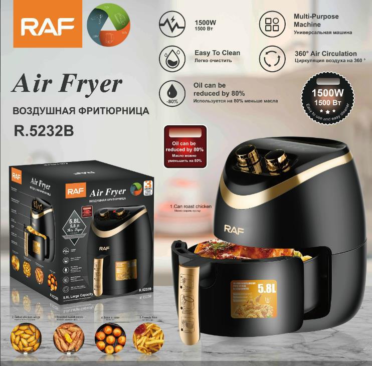 RAF US Standard Air Fryer Household Large Capacity Multifunctional Smart French Fries Fully Automatic Fryer 5.8L