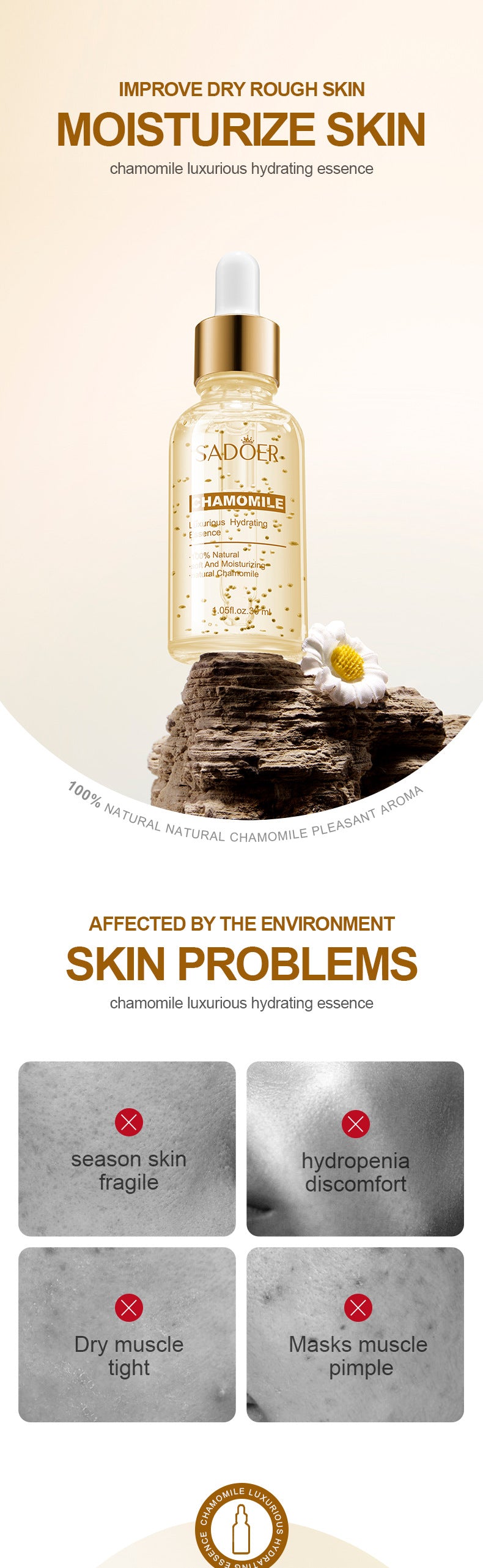 Full English Plant Essence Serum SADOER Aloe Vera Rose Chamomile Hydrating Moisturizing  Foreign Trade Wholesale