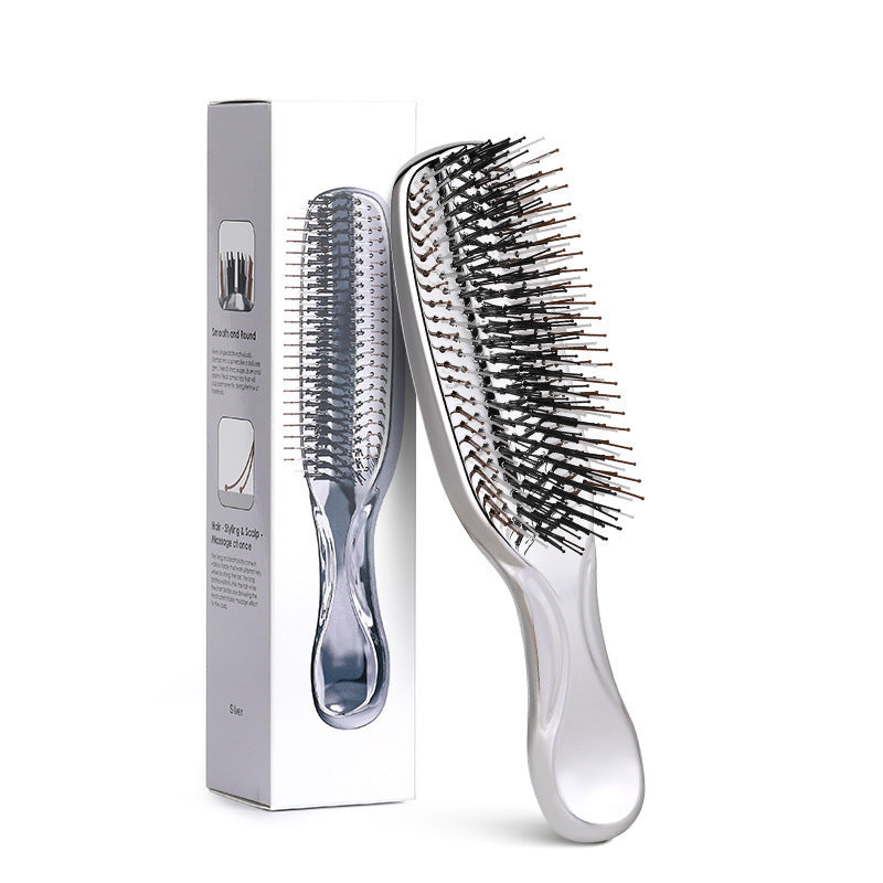 Cross-Border Meridian Fluffy Scalp Cleaning Care Comb High Low Comb Teeth Dry Wet Dual-Use Smooth Hair Fine Needle Electroplated Massage Comb