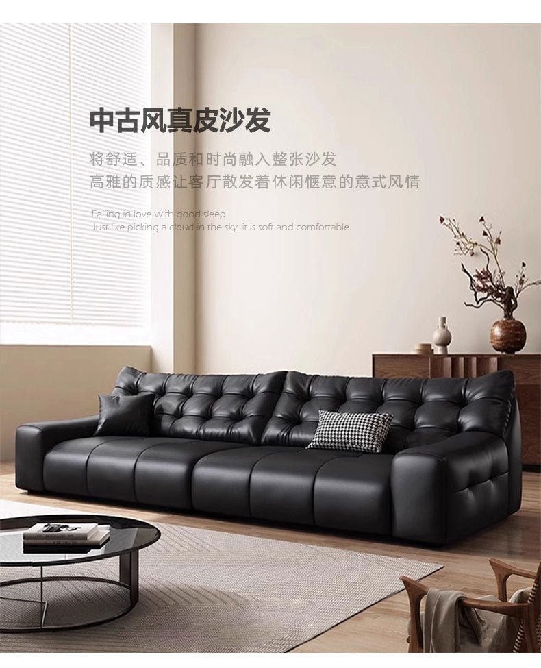 Italian Minimalist Big Black Bear Sofa Living Room Genuine Leather Sofa Top Layer Cowhide High Back Black Leather Art Sofa Shipping and tax not included