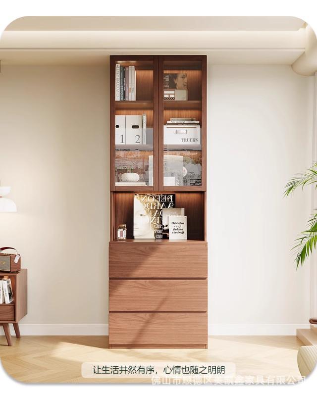 ENF Grade Oak Bookshelf Bookcase Floor-standing Storage Rack Living Room Wall-mounted Integrated Bookcase Storage Cabinet Organizer