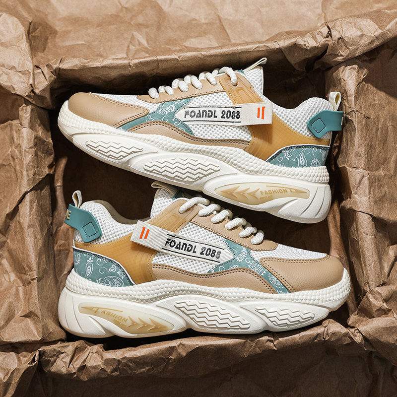 Internet Celebrity Men's Shoes Summer Mesh Breathable Versatile Sports Running Shock Absorption Thick Sole Height Increasing Dad Trendy Shoes