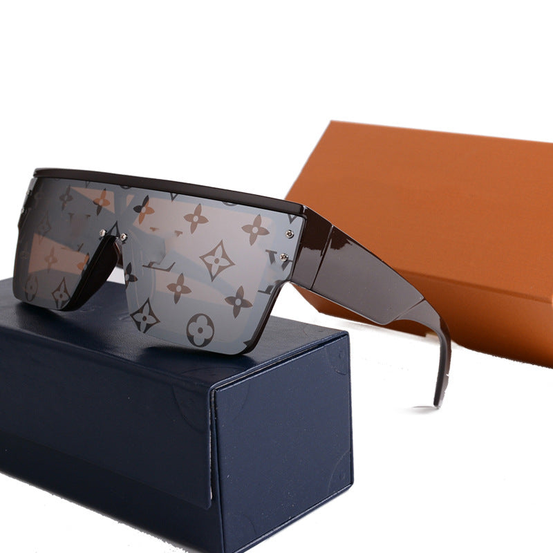 Donkey House1583European and American One-Piece Fashion Personality Sunglasses for Women, White Mercury Print Trendy Sunglasses for Men