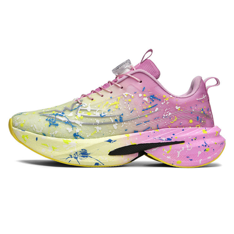 2025Four Seasons New Casual Couple's Real Explosive Carbon Plate Rotating Buckle Running Shoes Youth Graffiti Fashion Sports Shoes