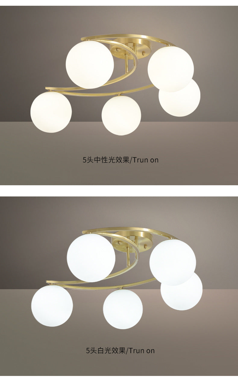 All-Copper Ceiling Light Nordic Style Bedroom Light Modern Simple Elegant Master Bedroom Room Light Creative Personality Living Room Light