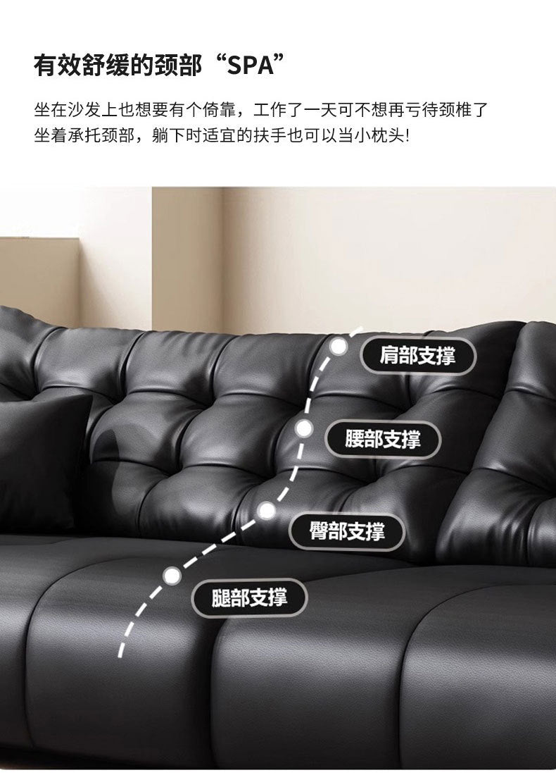 Italian Minimalist Big Black Bear Sofa Living Room Genuine Leather Sofa Top Layer Cowhide High Back Black Leather Art Sofa Shipping and tax not included