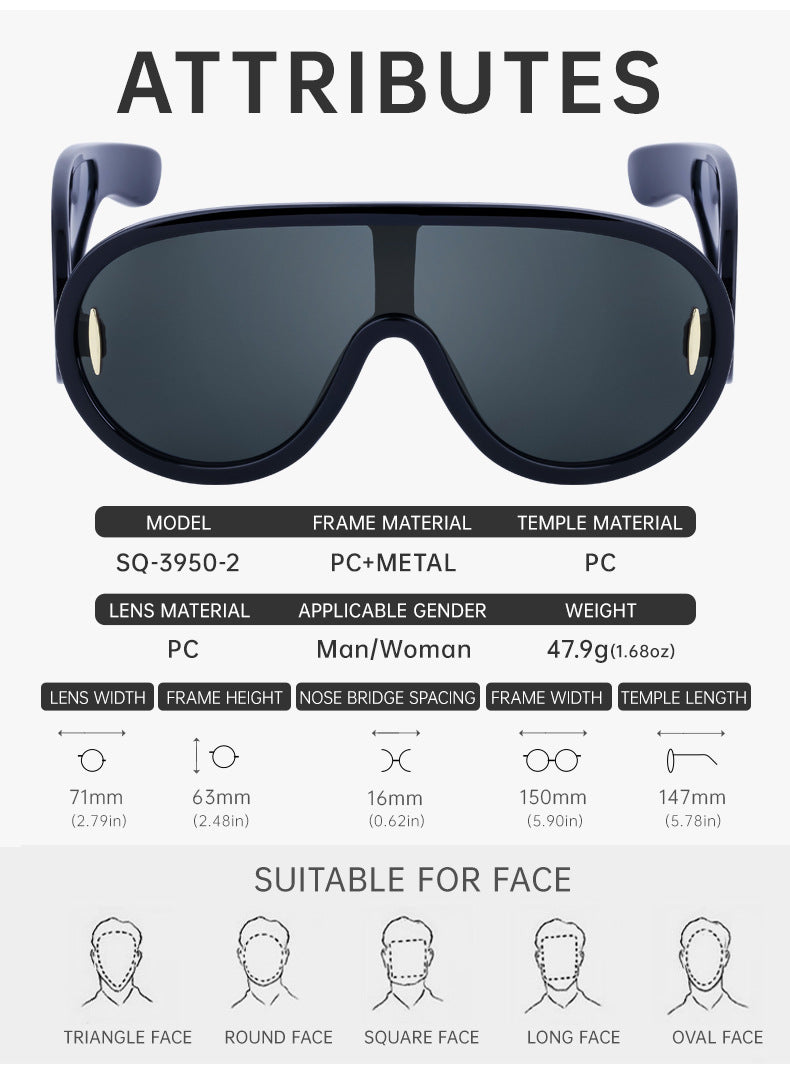 INS One-piece Large Frame Sunglasses for Women, European and American Fashion Sports Cycling Sunglasses, Windproof Glasses Wholesale