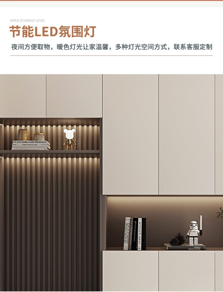 Custom Entryway Wall-Mounted Shoe Cabinet Home Doorway Entryway Cabinet Integrated Entryway with Door Cream Solid Wood High Cabinet