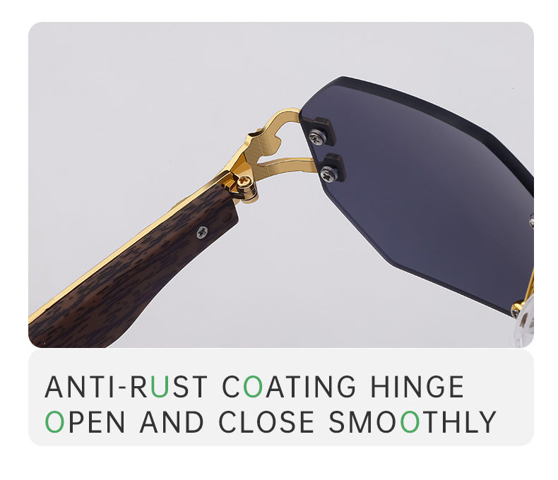 Vintage Imitation Wood Grain Leopard Temple Sunglasses Men's Square Frame Cut Edge Driving Sunglasses Wholesale shades