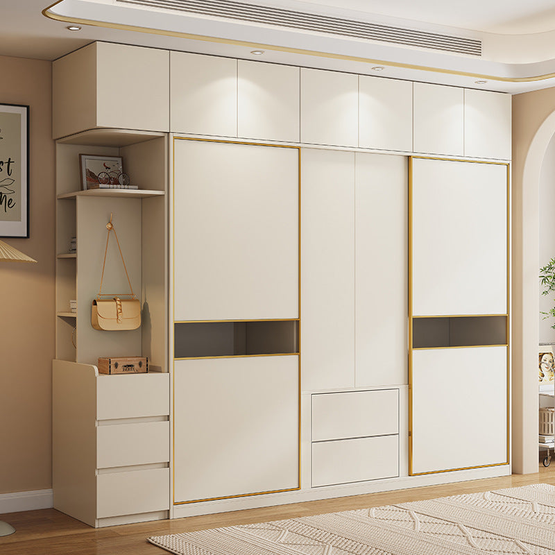 One Door to the Top Solid Wood Sliding Door Wardrobe Modern Simple Home Master Bedroom Sliding Door Large Wardrobe Cream Style
