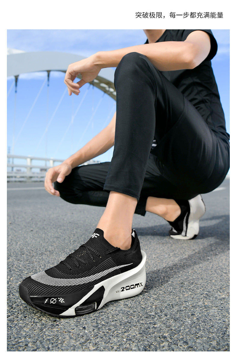 2025Autumn New High Elastic Double Mesh Breathable Sports Shoes Air Cushion Shock Absorption Full Palm Carbon Plate Couple Racing Running Shoes