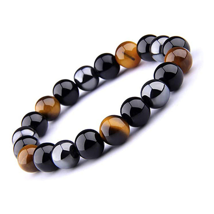Men's Tiger Eye Magnetic Bracelet Natural Stone10mm Agate Bracelet Elastic Cord Single Circle Tiger Eye Stone Beaded Bracelet